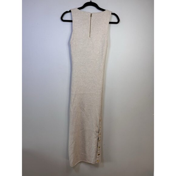 Alice + Olivia Jenner Crew Neck Dress Midi Ribbed Wool Sz L Oatmeal - Picture 14 of 16